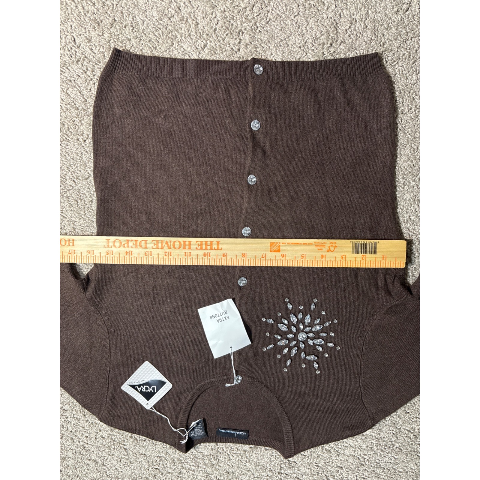 Moda International Silk Cashmere Blend Brown Rhinestone Cardigan Sweater Small — image 4 of 7